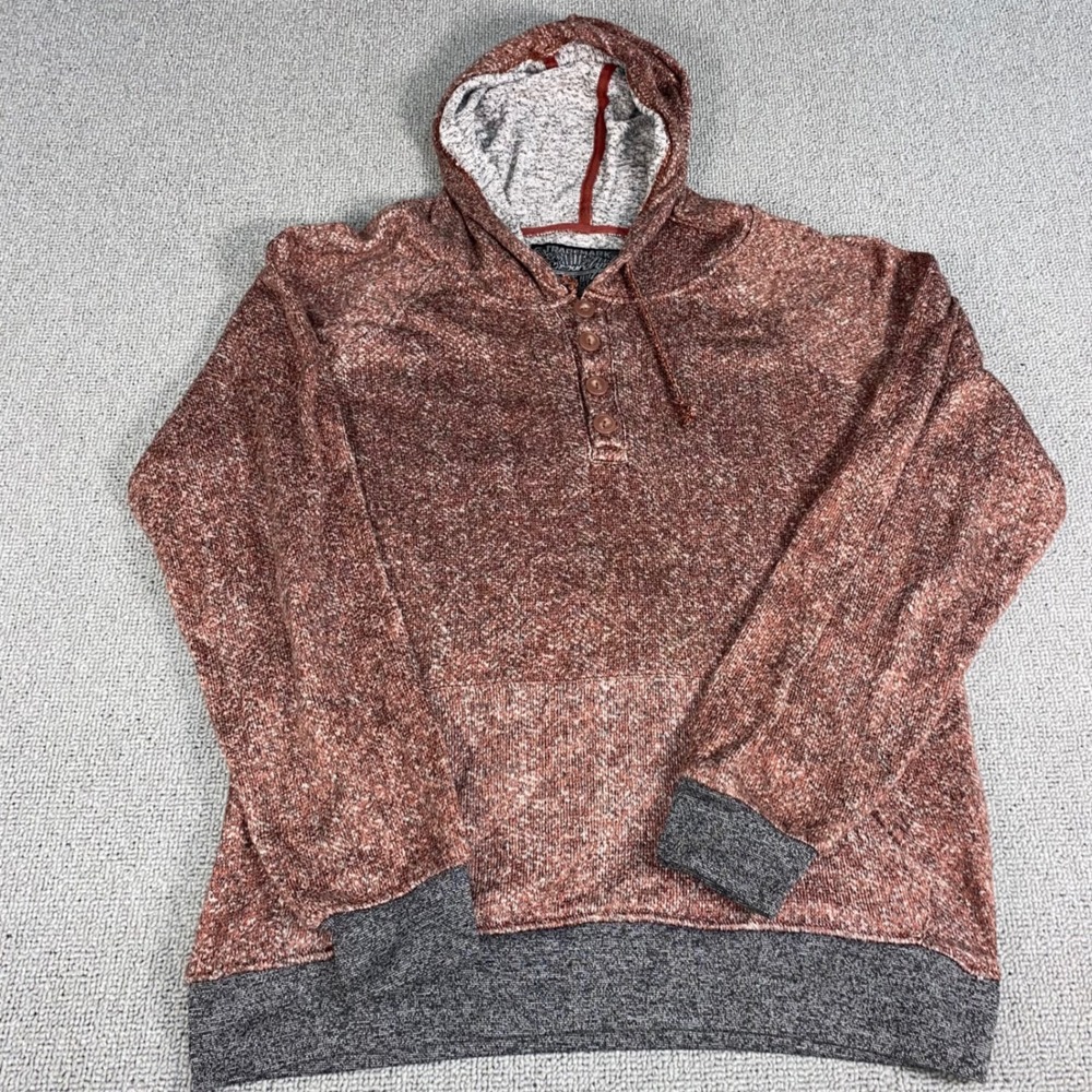 Brooklyn Cloth Hoodie Mens Medium Rust Space Dye Henley Pullover Sweater Casual